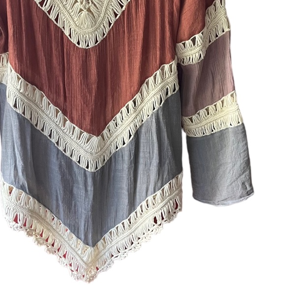 Boho Crochet Long Sleeve Top Beach Cover-up Size medium - Picture 4 of 5